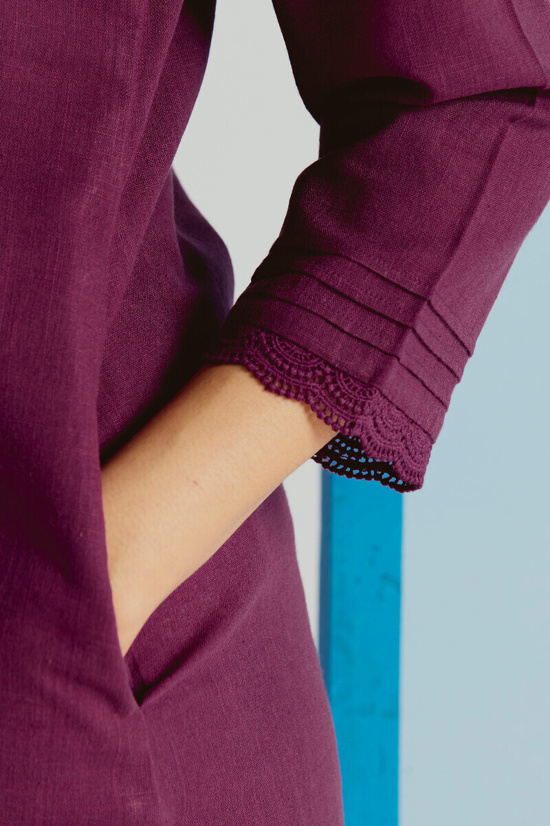 Purple Handcrafted Straight Gauze Slub Kurta