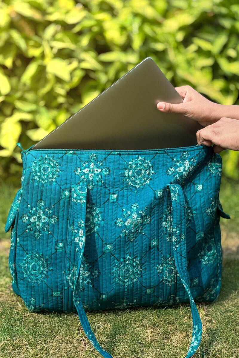 Akola Hand Block-Printed Cotton Duffel Bag