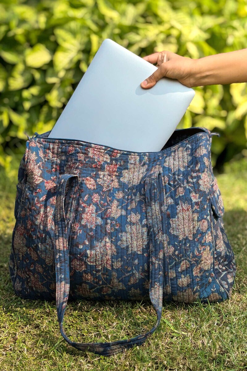 Akola Hand Block-Printed Cotton Duffel Bag