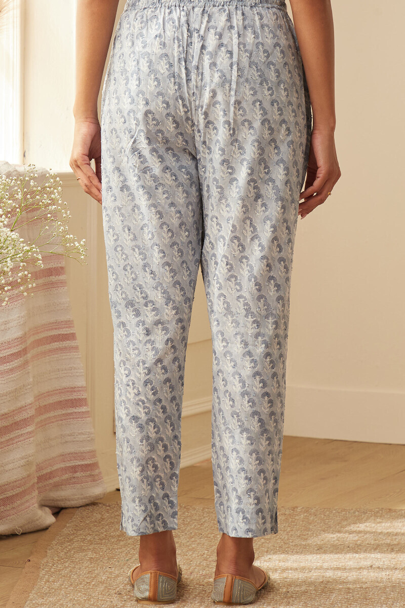 Blue Hand Block-Printed Cotton Narrow Pants