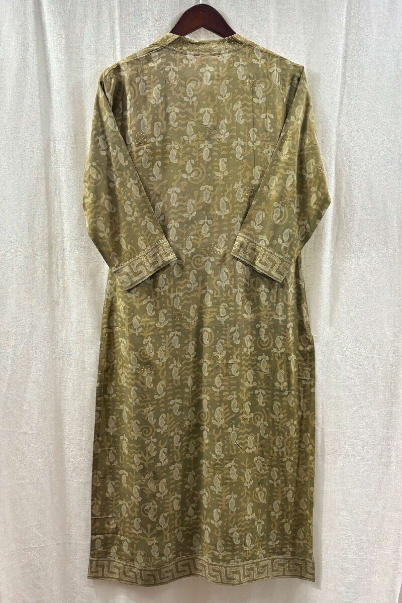 Green Hand Block-Printed Dabu Kurta