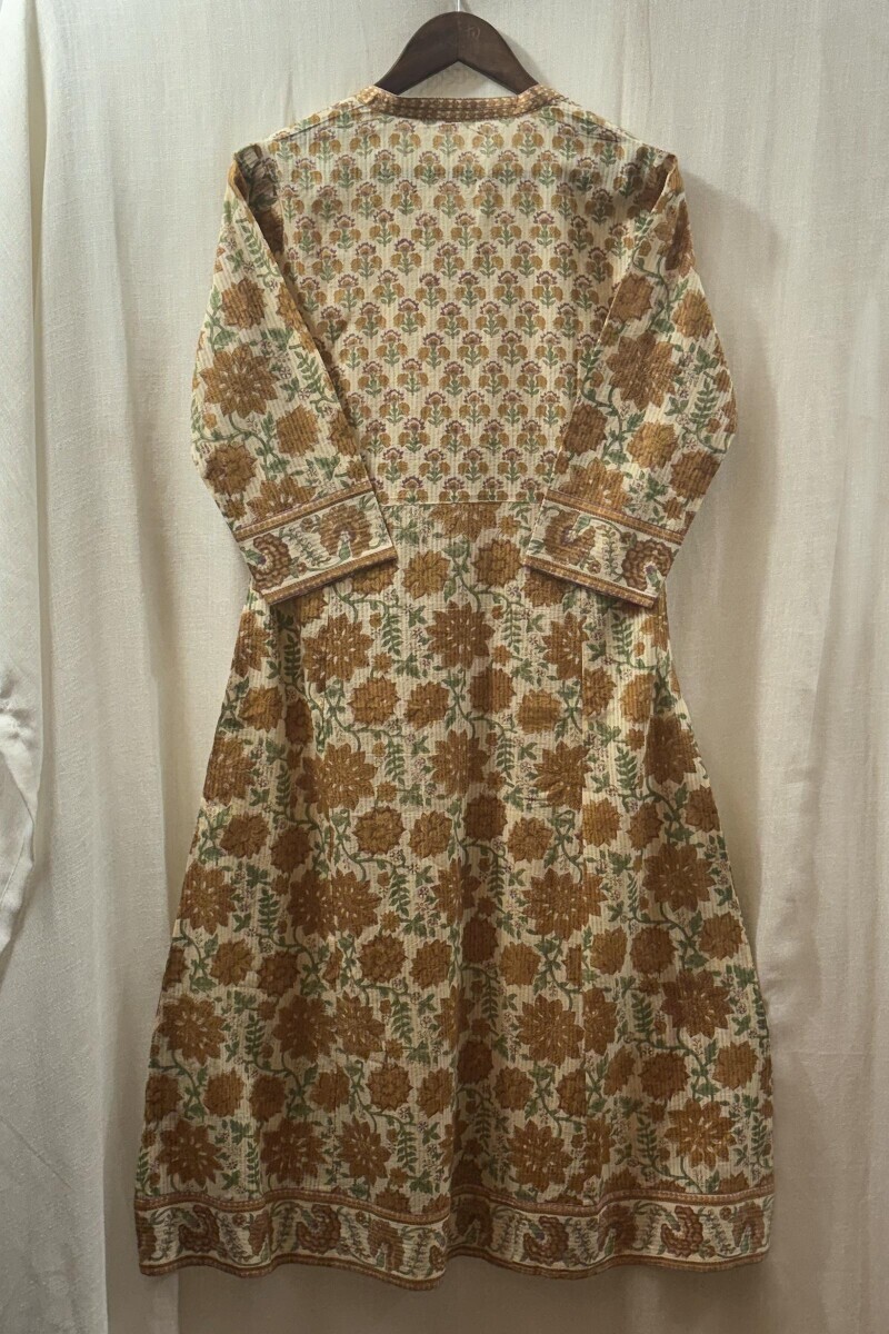 Beige Hand Block-Printed Kurta