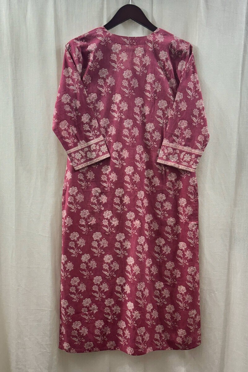 Pink Hand Block-Printed Kurta