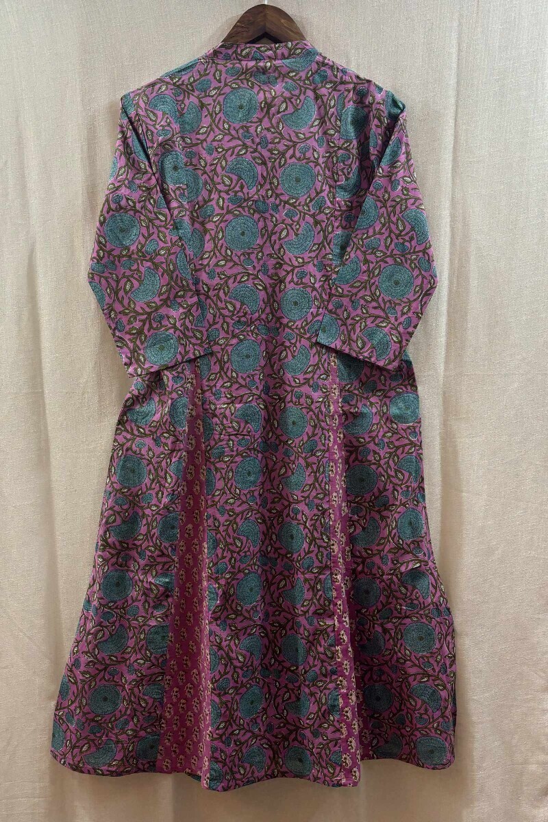 Pink Hand Block-Printed Angrakha Kurta