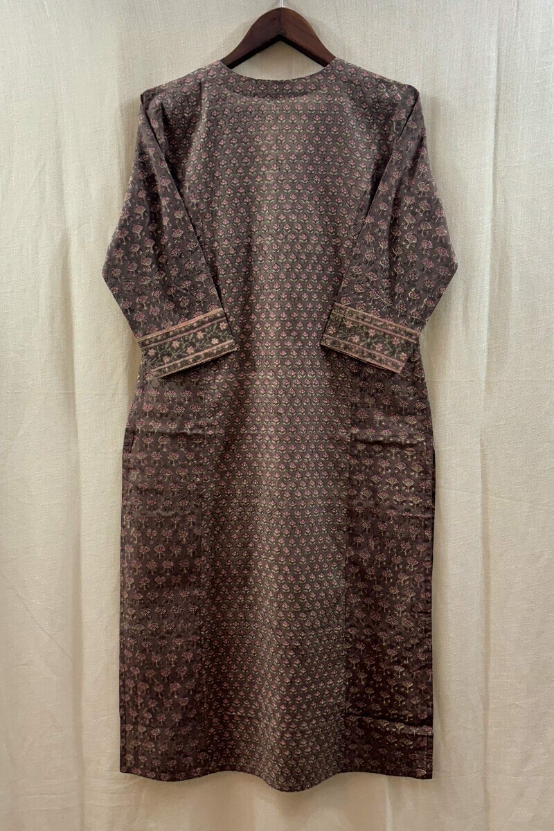 Brown Hand Block-Printed Kurta