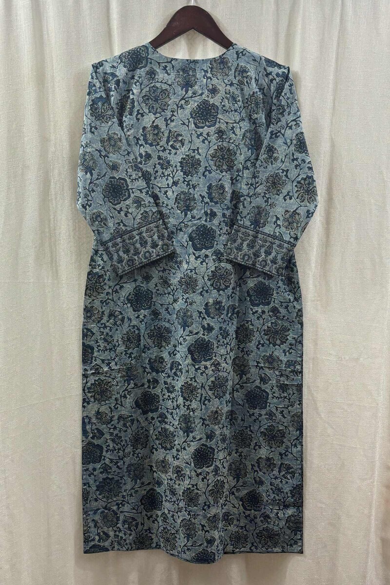 Blue Hand Block-Printed Straight Kurta