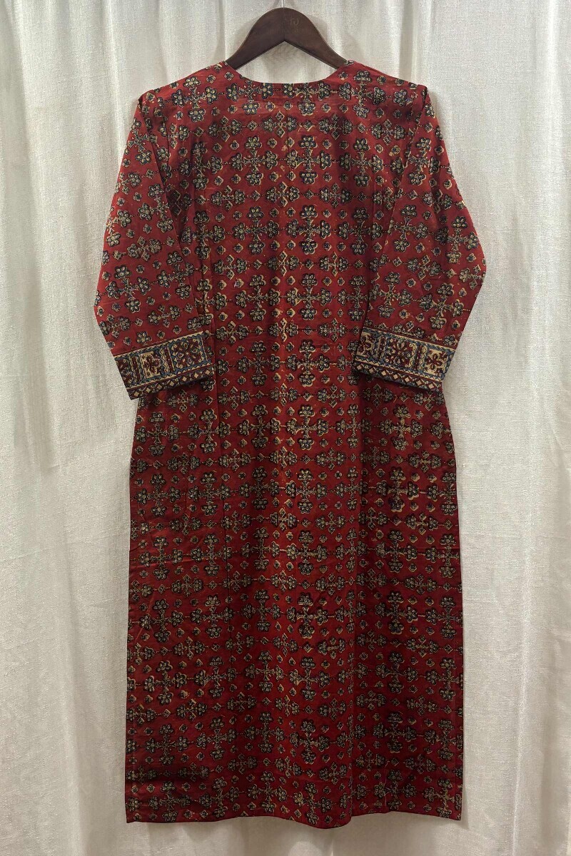 Red Hand Block-Printed Kurta