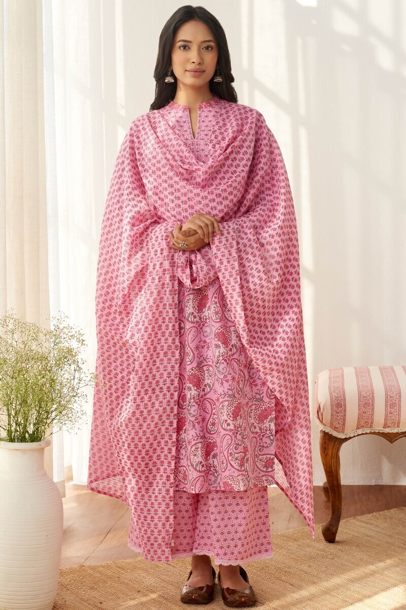 Pink Hand Printed Cotton Farsi