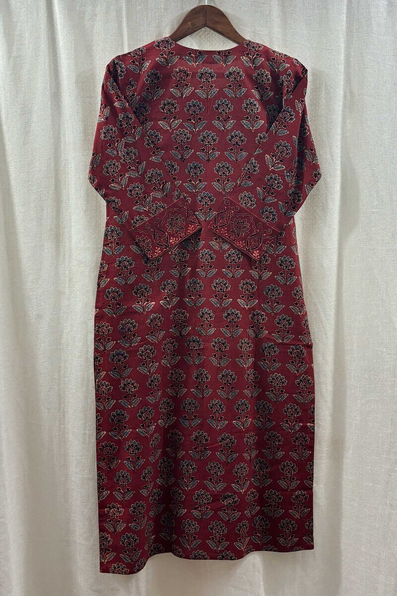 Red Hand Block-Printed Kurta for Women