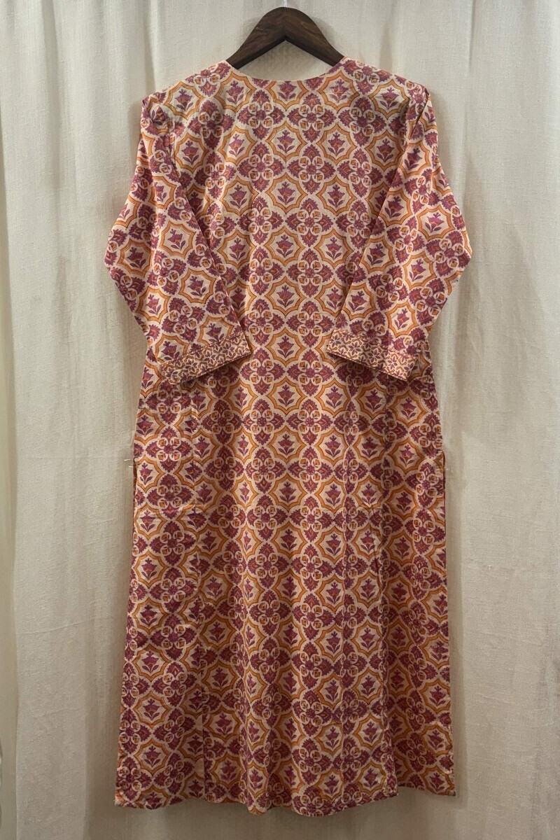 Cream Hand Block-Printed Kurta