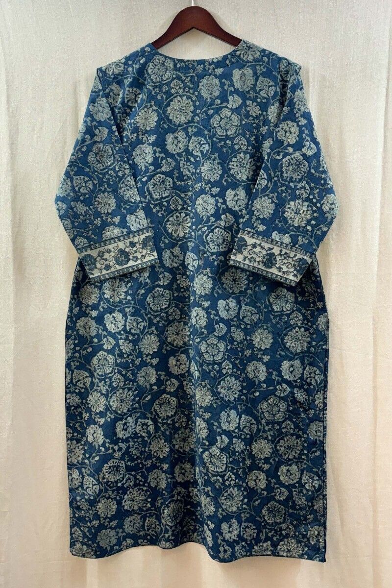 Blue Hand Block-Printed Kurta for Women