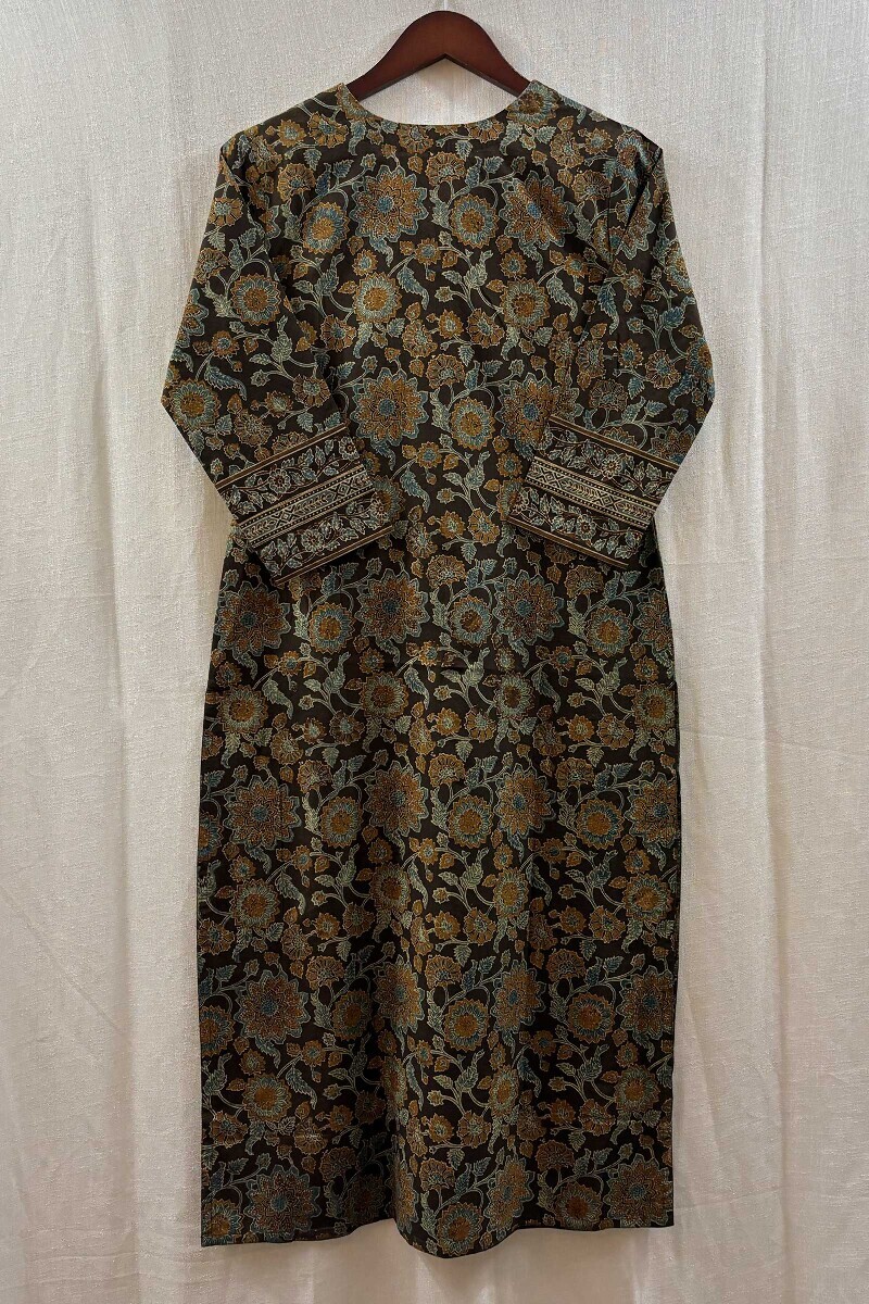 Brown Hand Block-Printed Kurta