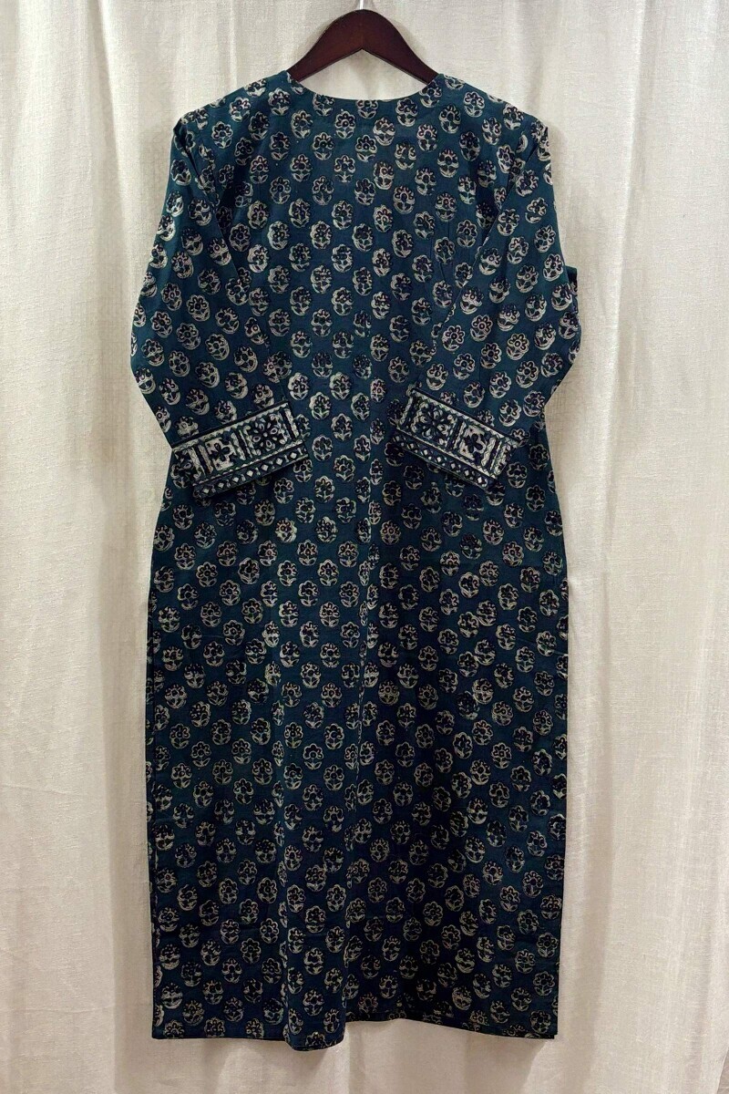 Teal Hand Block-Printed Kurta for Women