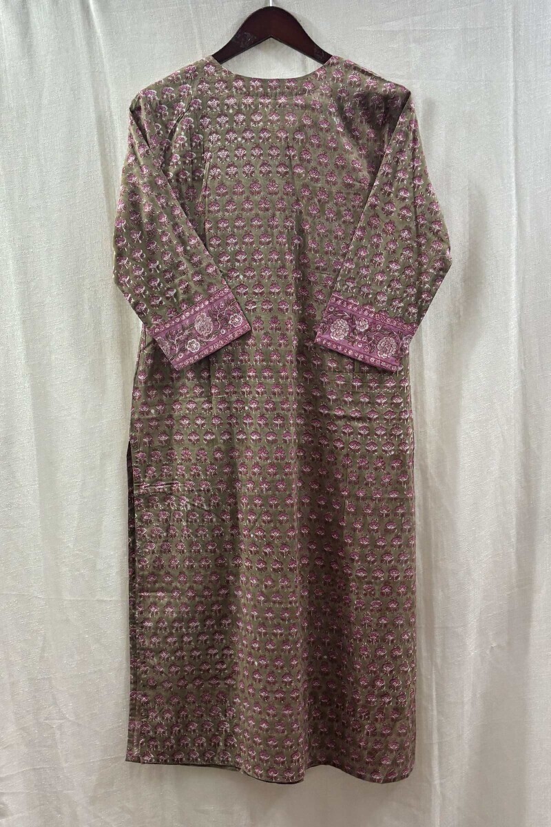 Green Hand Block-Printed Straight Kurta