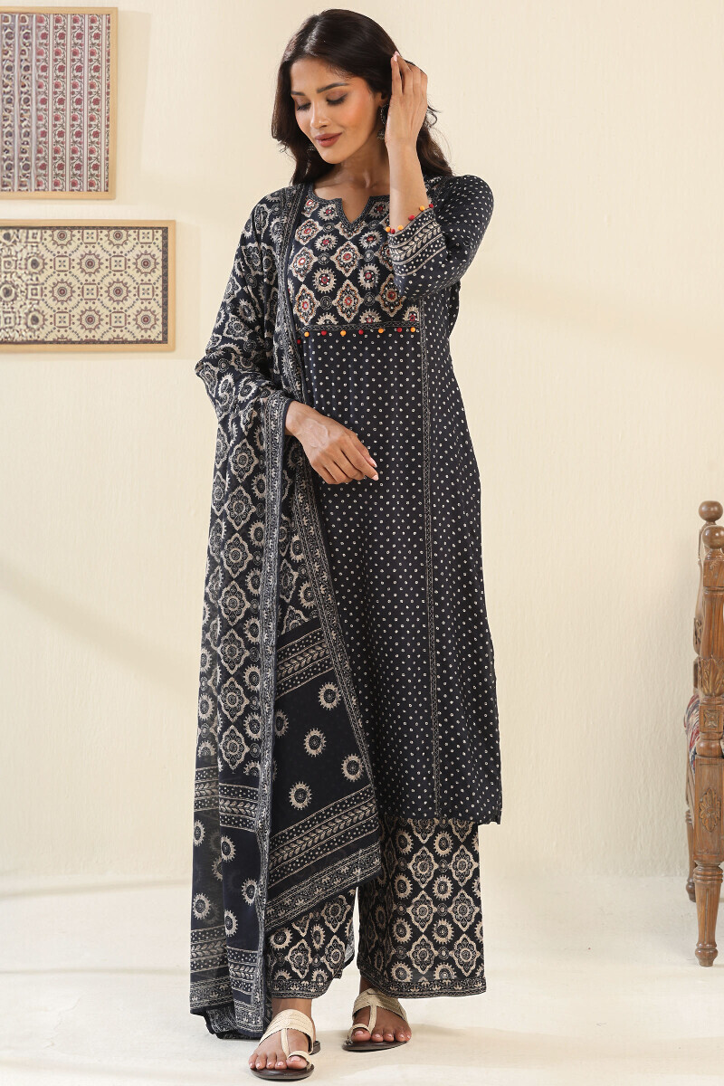 Black Printed Straight Viscose Kurta