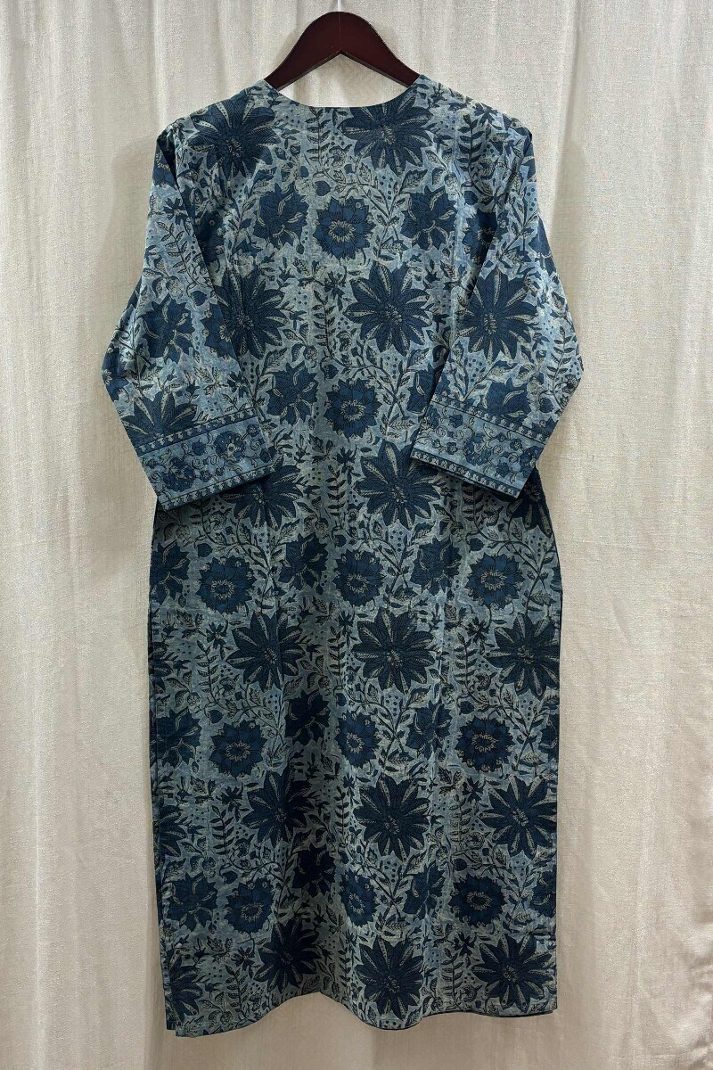 Indigo Hand Block-Printed Straight Kurta