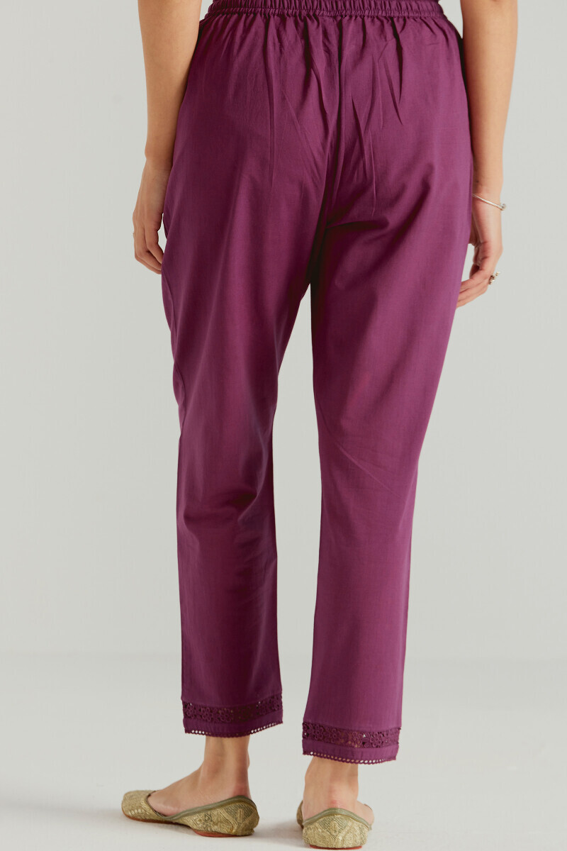 Purple Handcrafted Cotton Narrow Pants