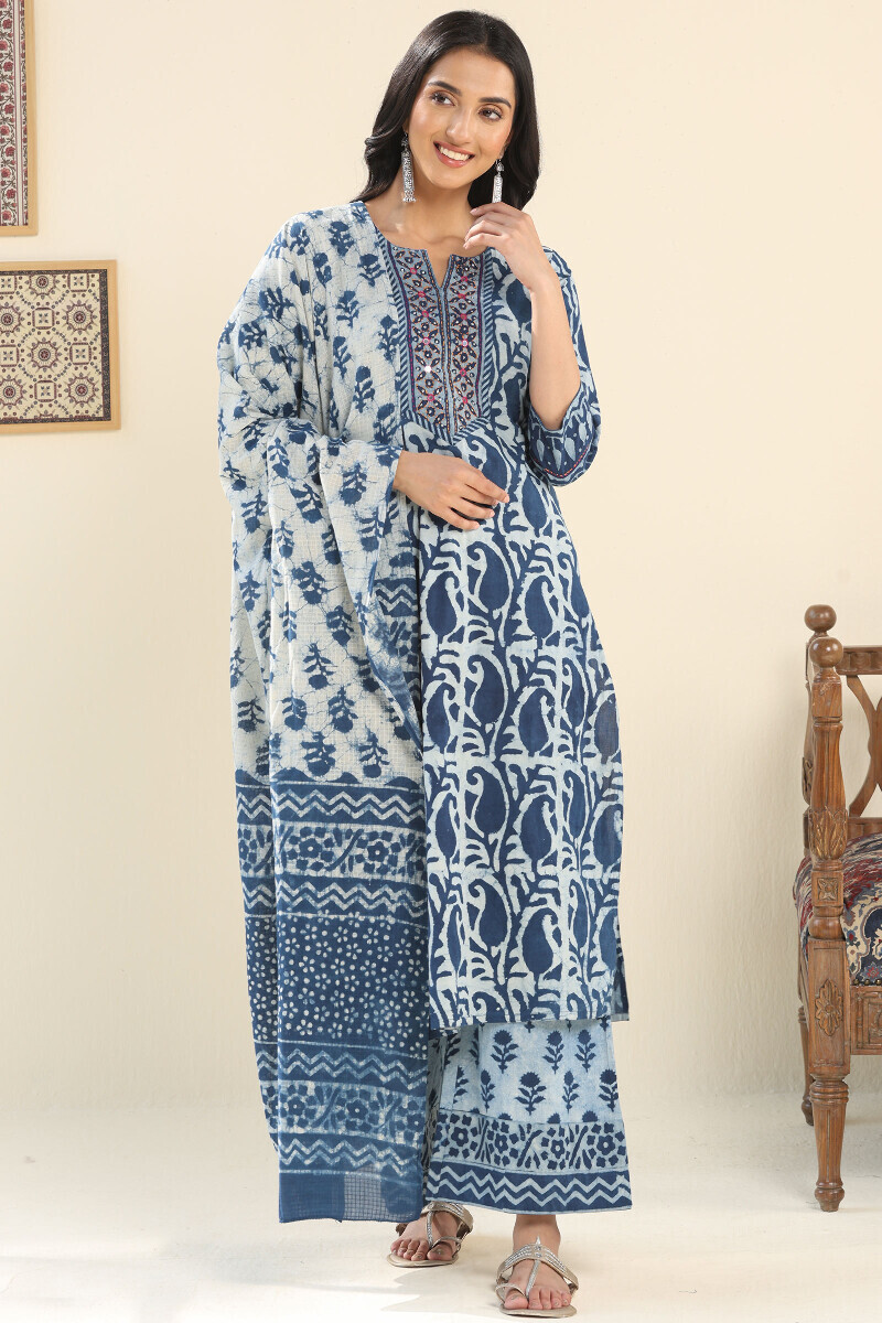 Indigo Hand Block Printed Cotton Farsi