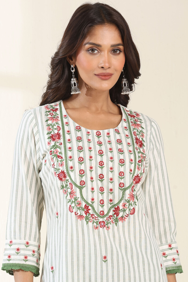 Off-White Handcrafted Straight Cotton Kurta