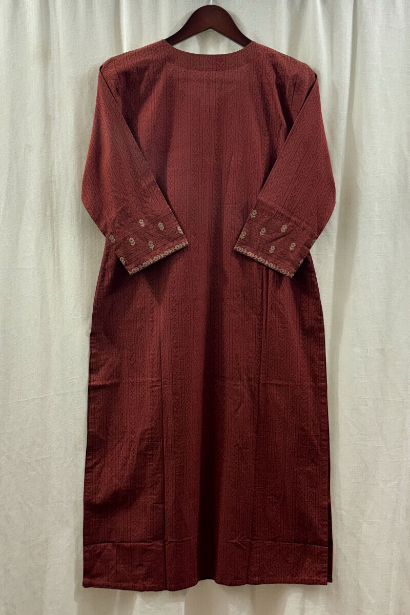 Red Hand Block-Printed Straight Cotton Kurta