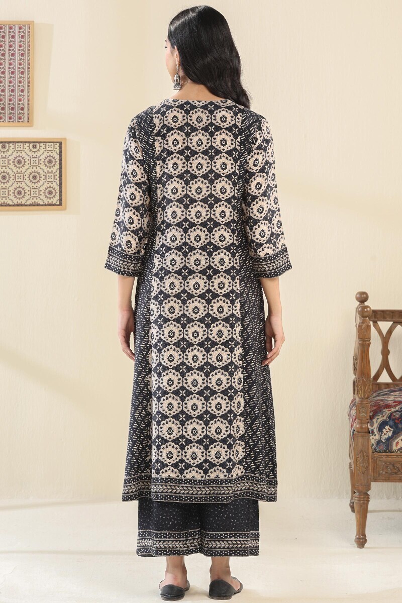 Black Printed A-Line Viscose Kurta