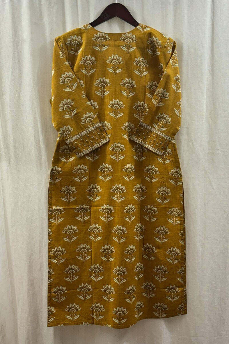 Mustard Hand Screen-Printed Kurta