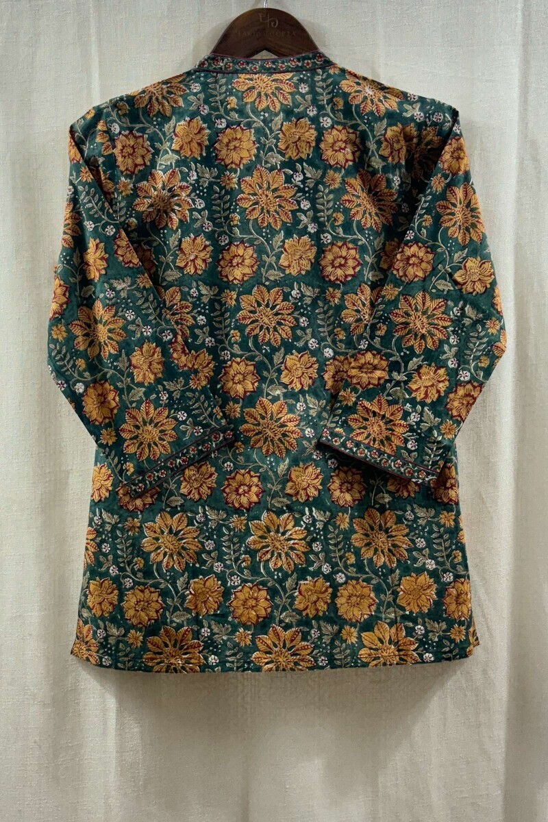 Green Hand Block-Printed Cotton Top