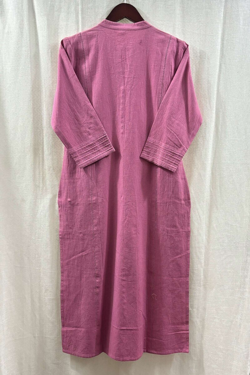 Pink Handcrafted Cotton Straight Kurta