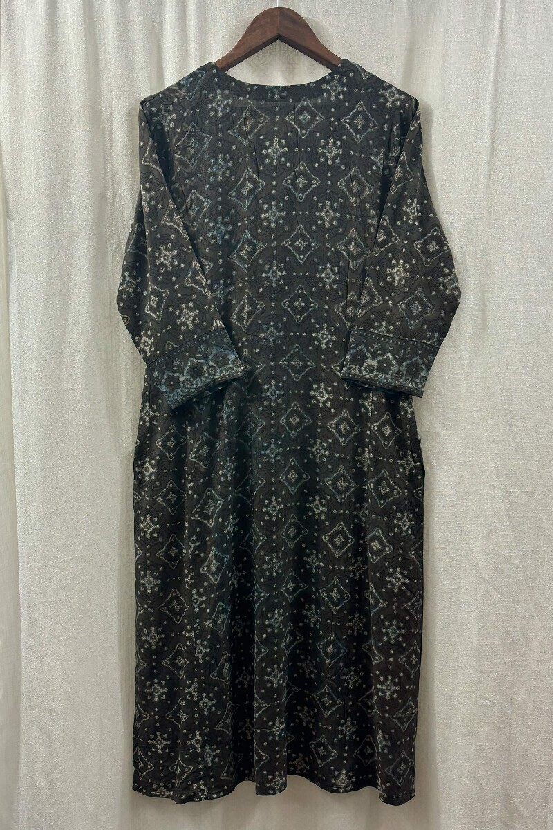 Grey Hand Block-Printed Kurta for Women