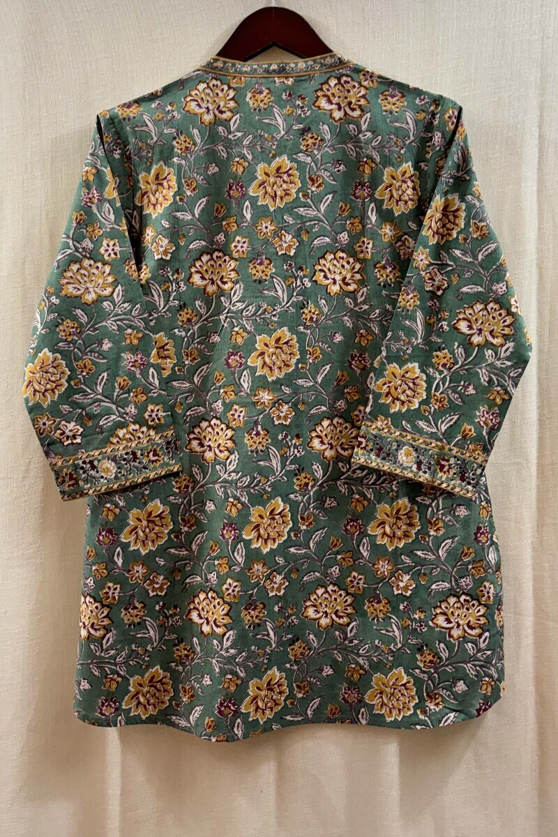Green Hand Block-Printed Cotton Top