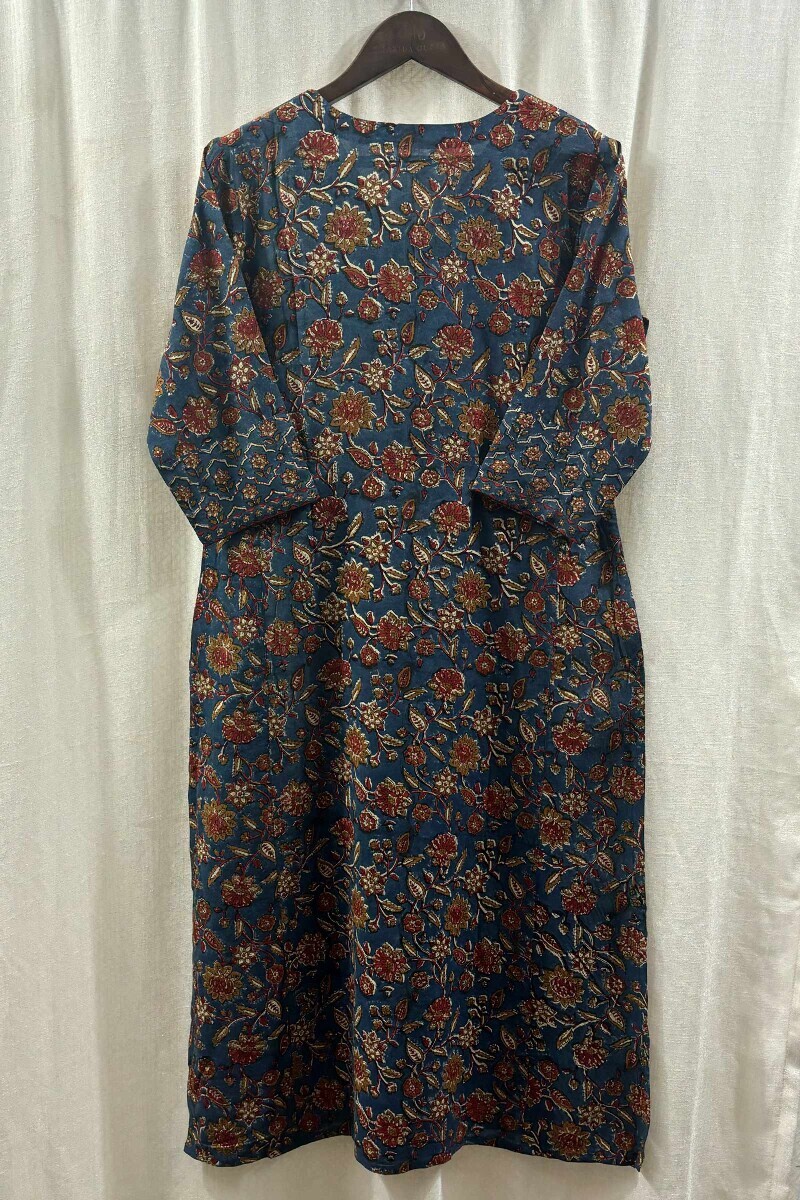 Blue Hand Block-Printed Straight Kurta