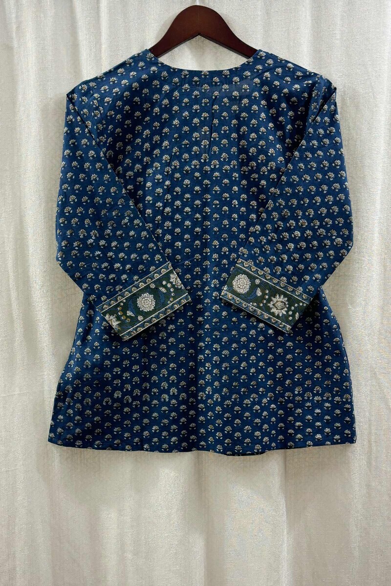 Blue Hand Block-Printed Top for Women