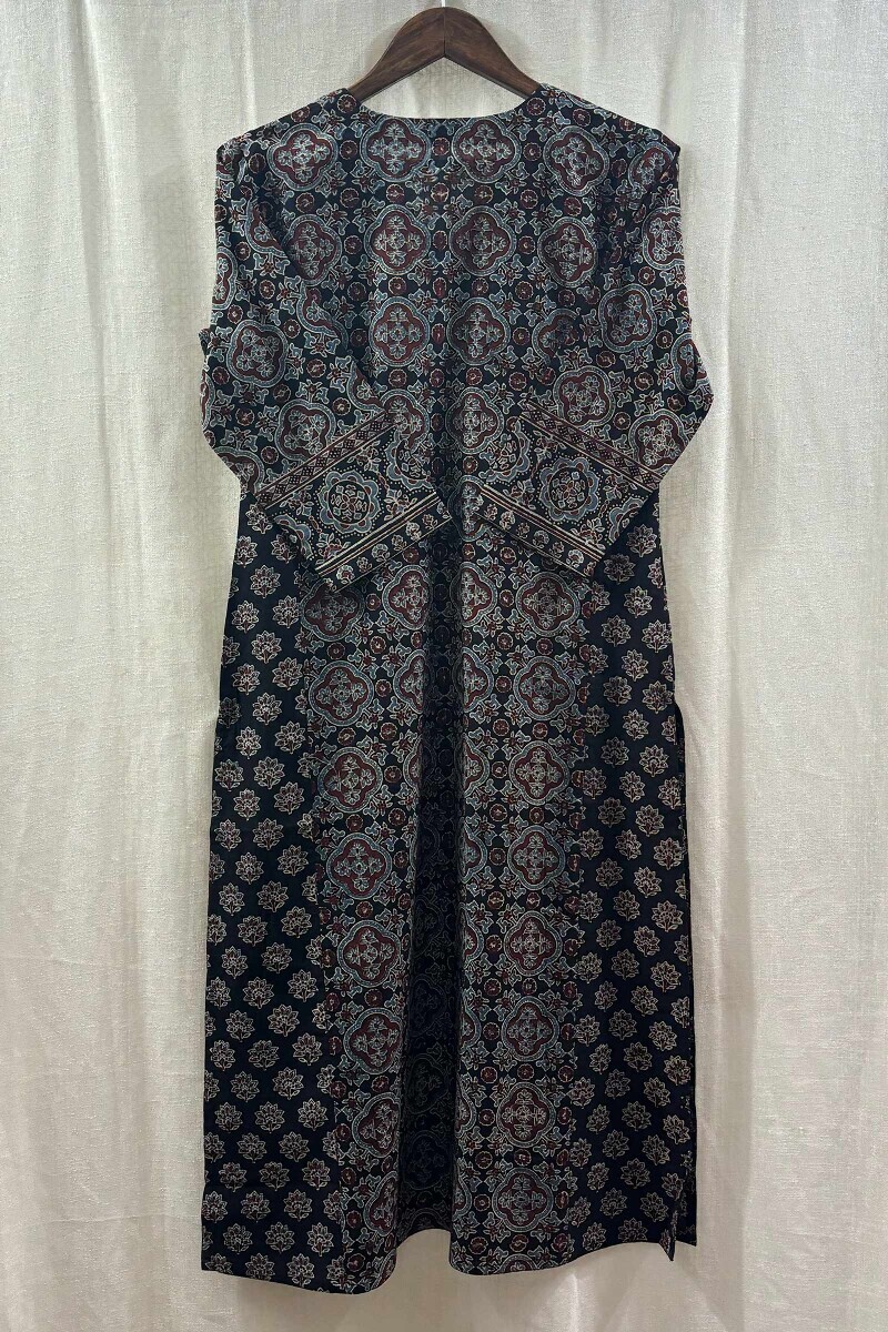 Black Hand Block-Printed Straight Cotton Kurta