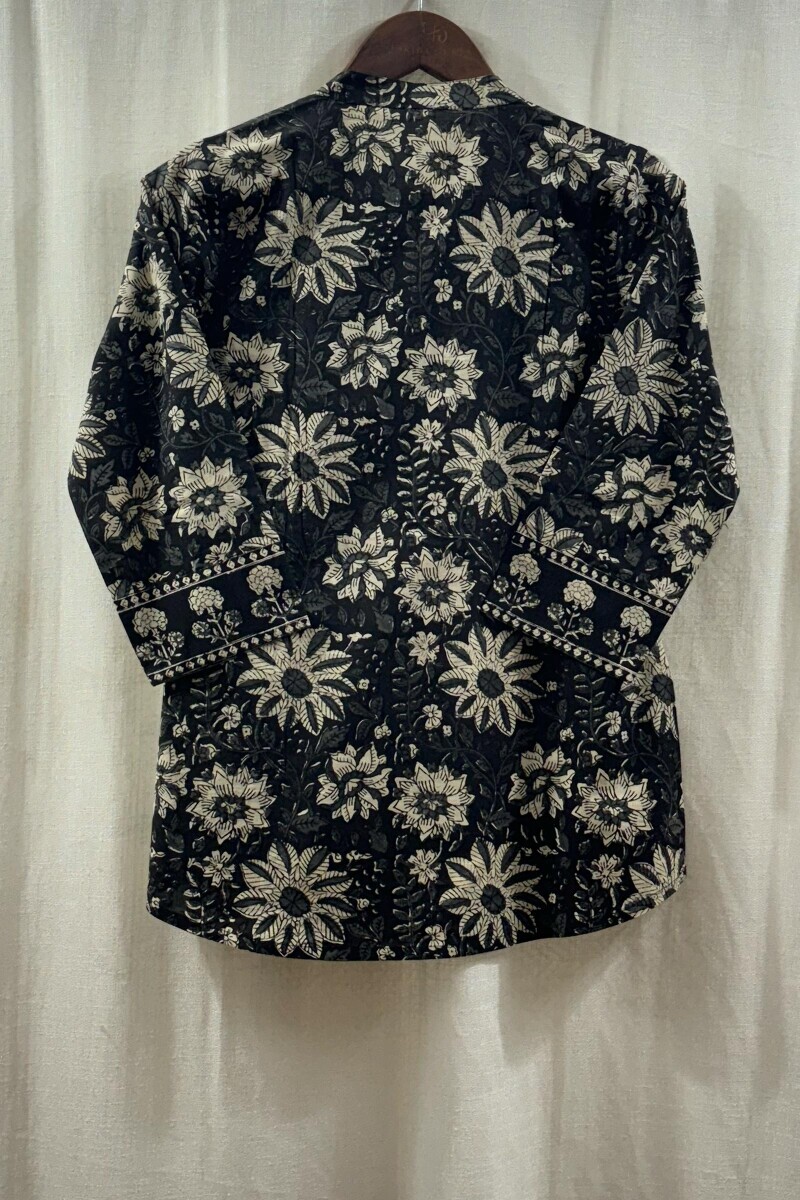 Black Hand Block-Printed Cotton Top