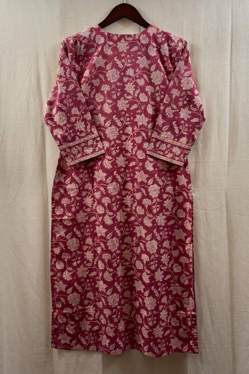 Pink Hand Block-Printed Kurta