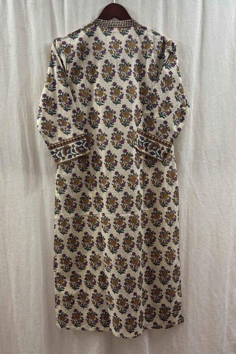 Cream Hand Printed Kurta