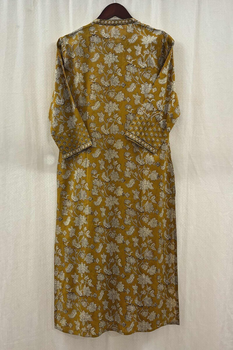 Mustard Hand Block-Printed Straight Kurta