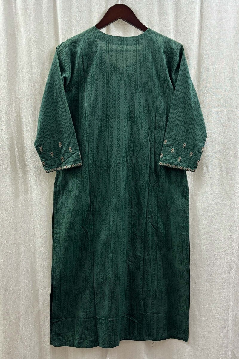 Green Hand Block-Printed Cotton Straight Kurta