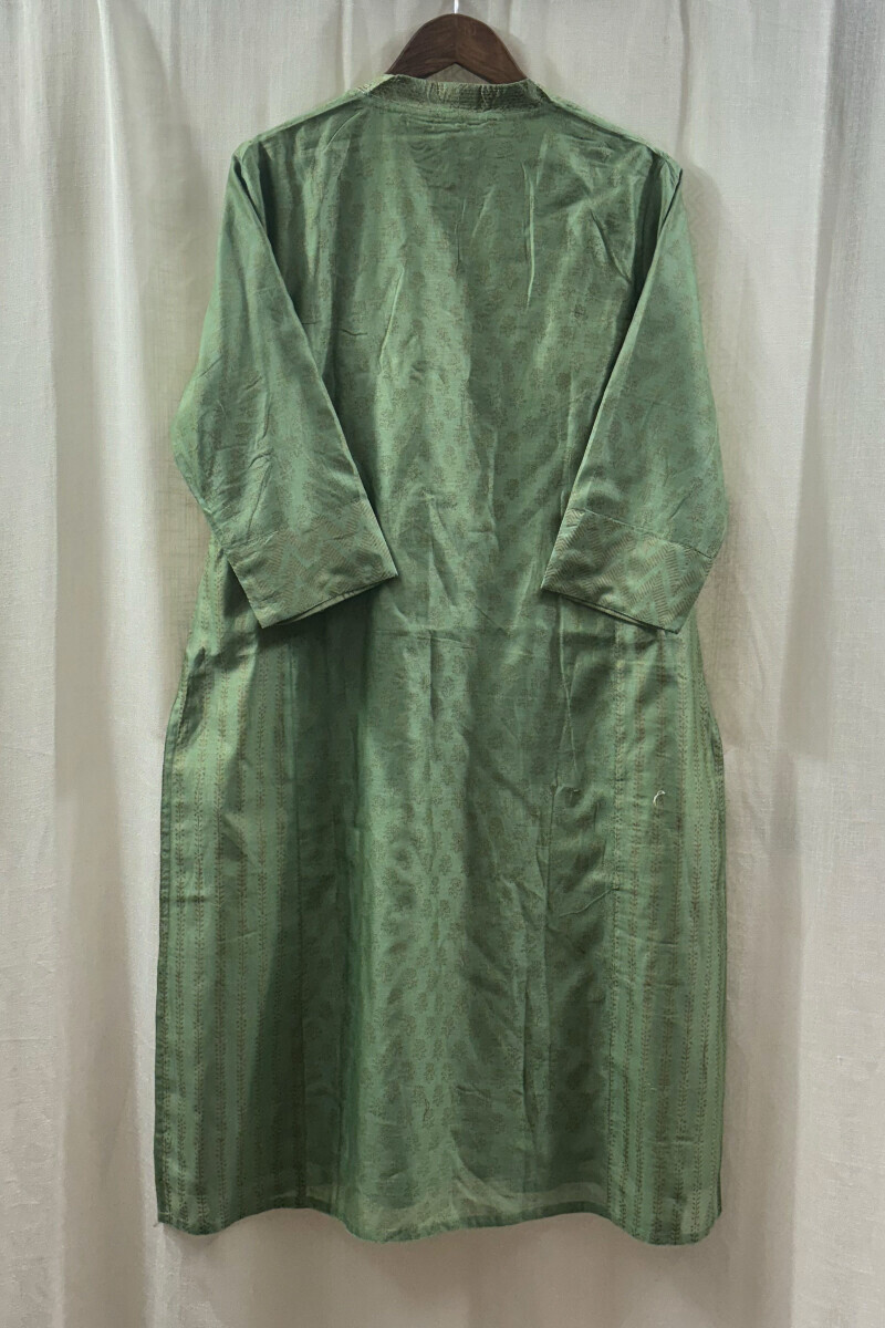 Green Hand Block-Printed Straight Chanderi Kurta