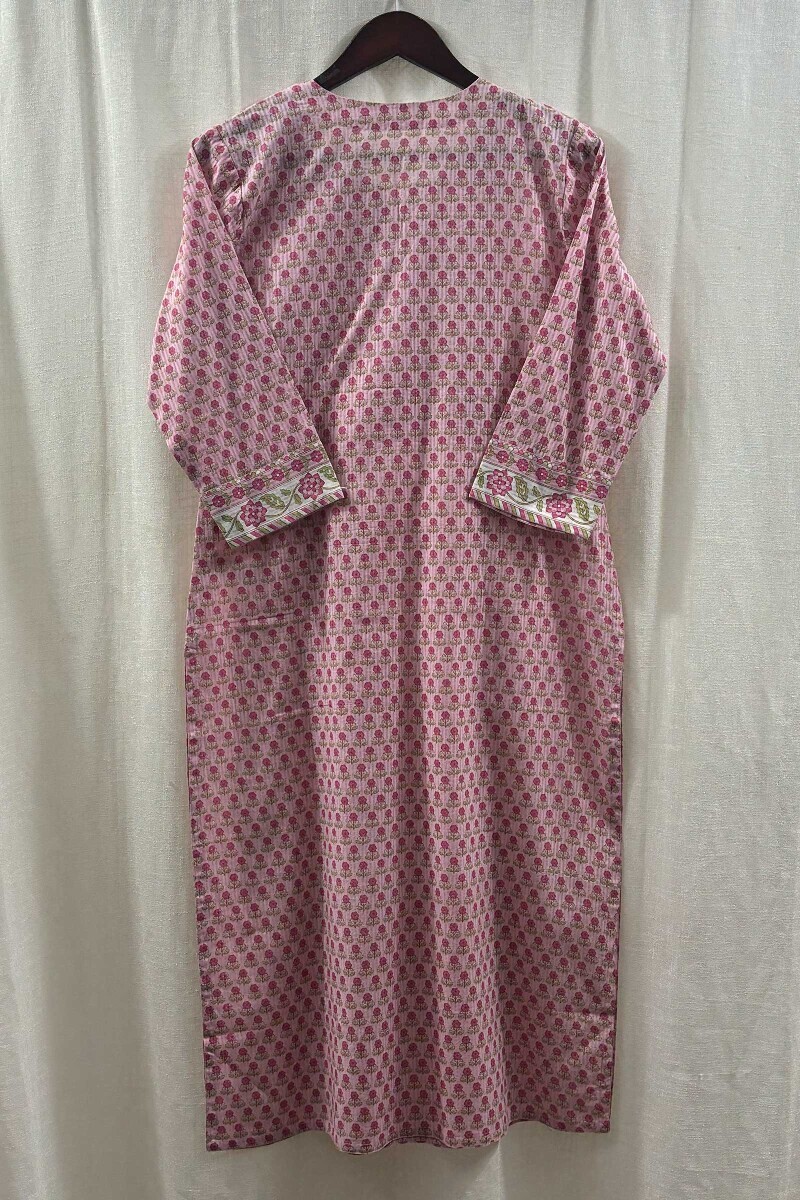 Pink Hand Screen-Printed Kurta