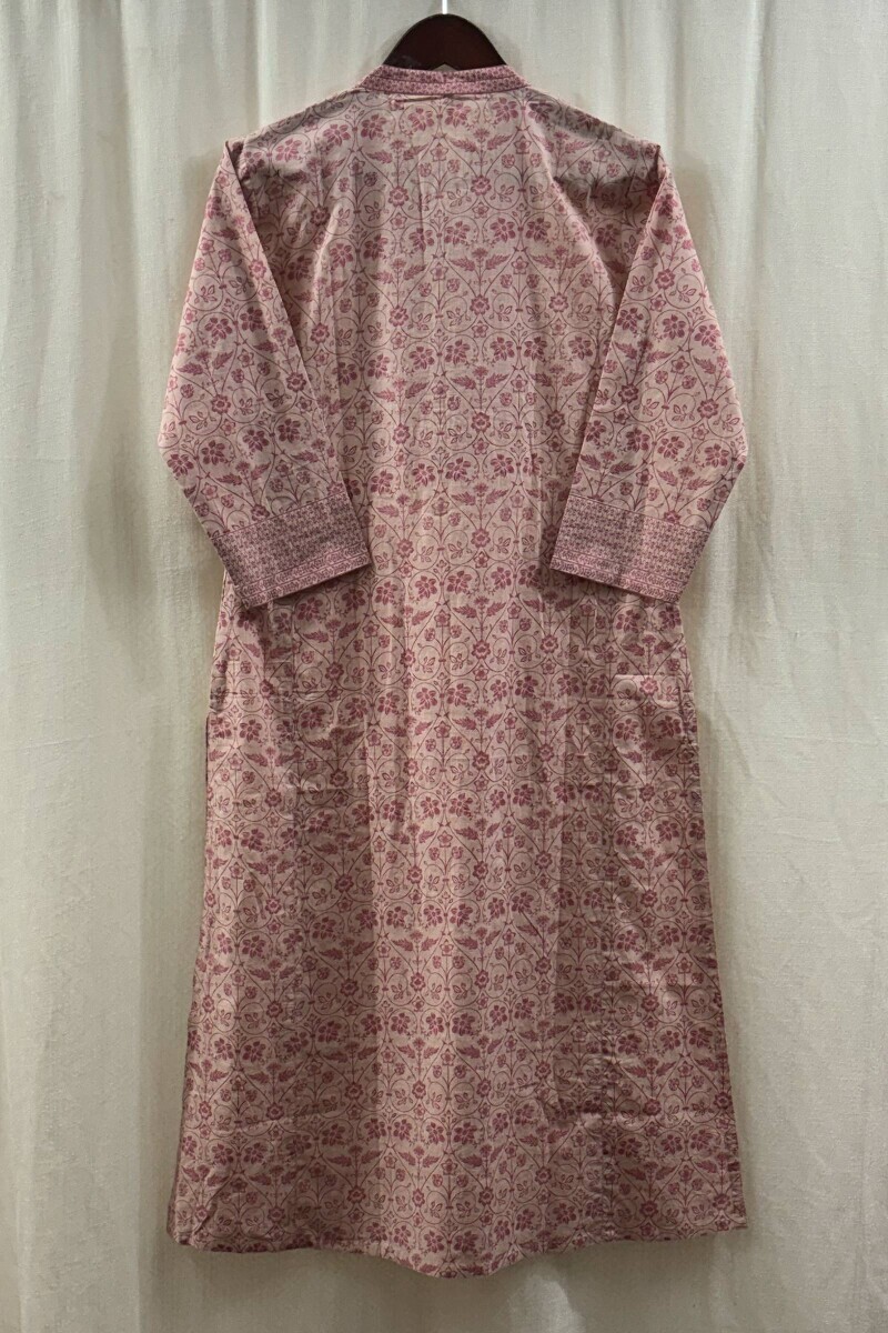 Pink Hand Screen-Printed Straight Kurta