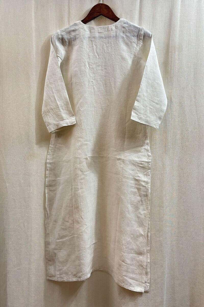 White Handcrafted Straight Pure Linen Kurta