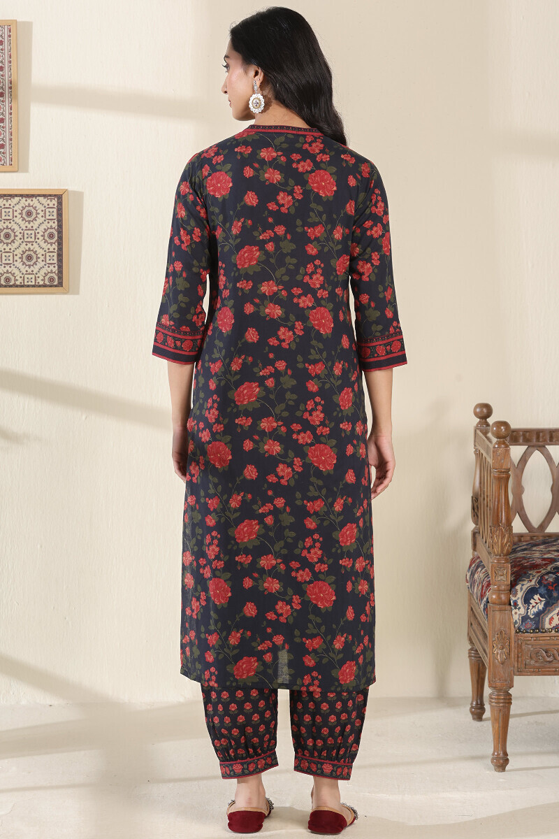 Black Printed Straight Cotton Kurta