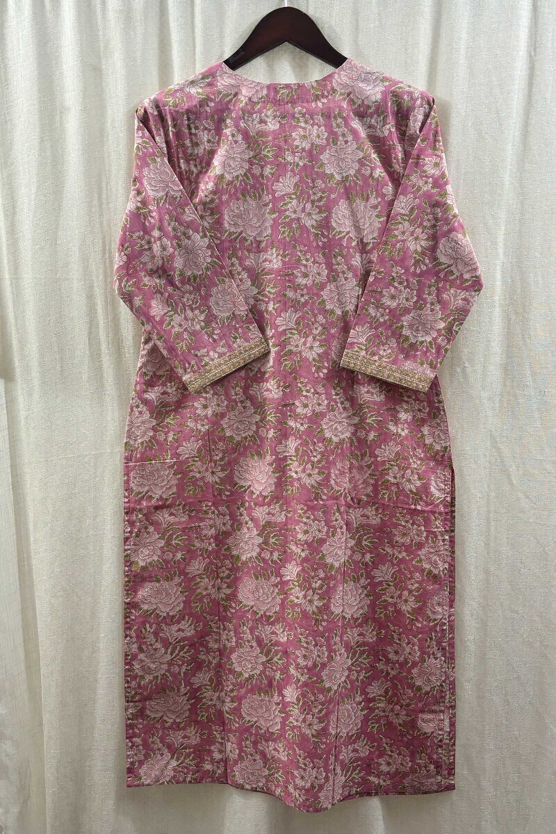 Pink Hand Block-Printed Kurta