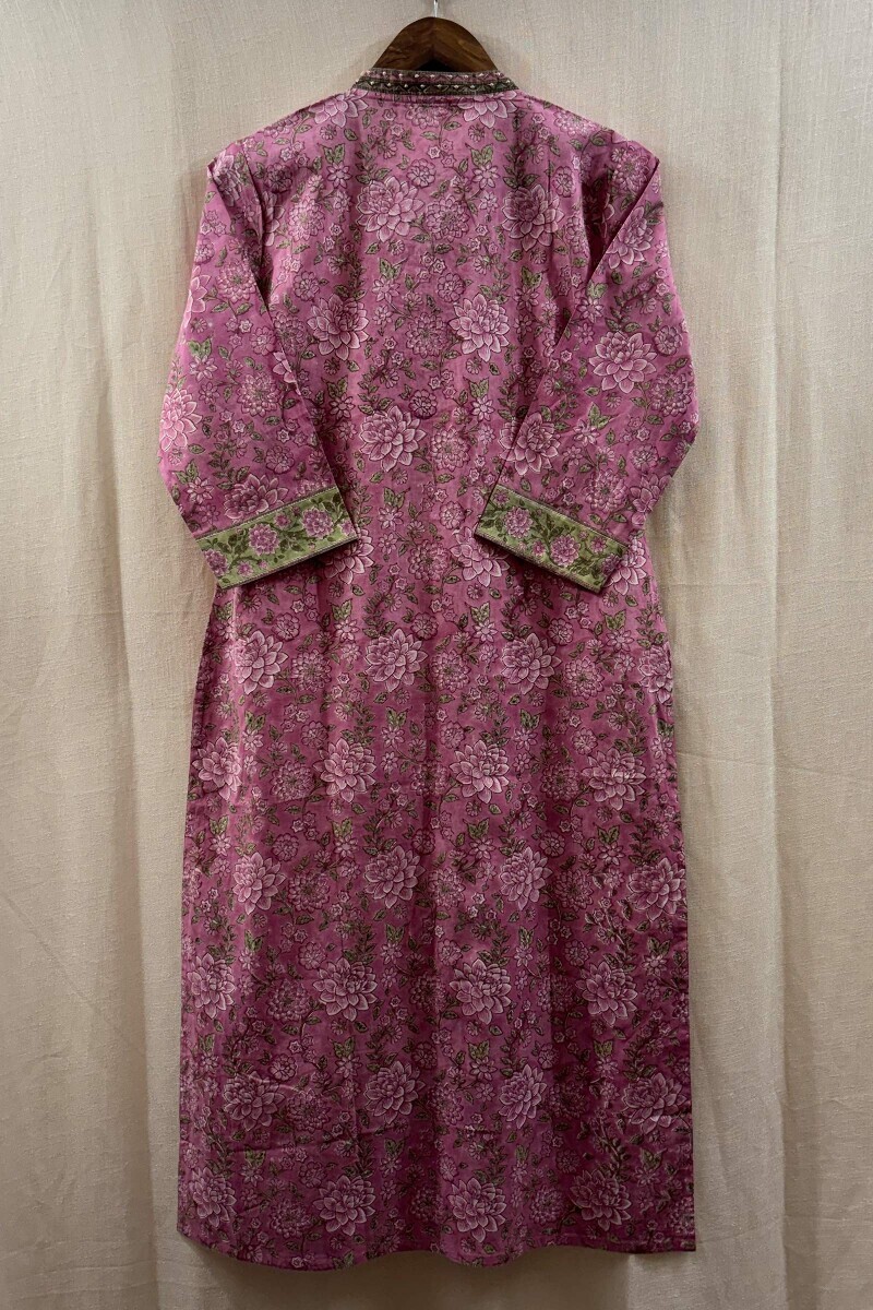 Pink Hand Block-Printed Straight Cotton Kurta