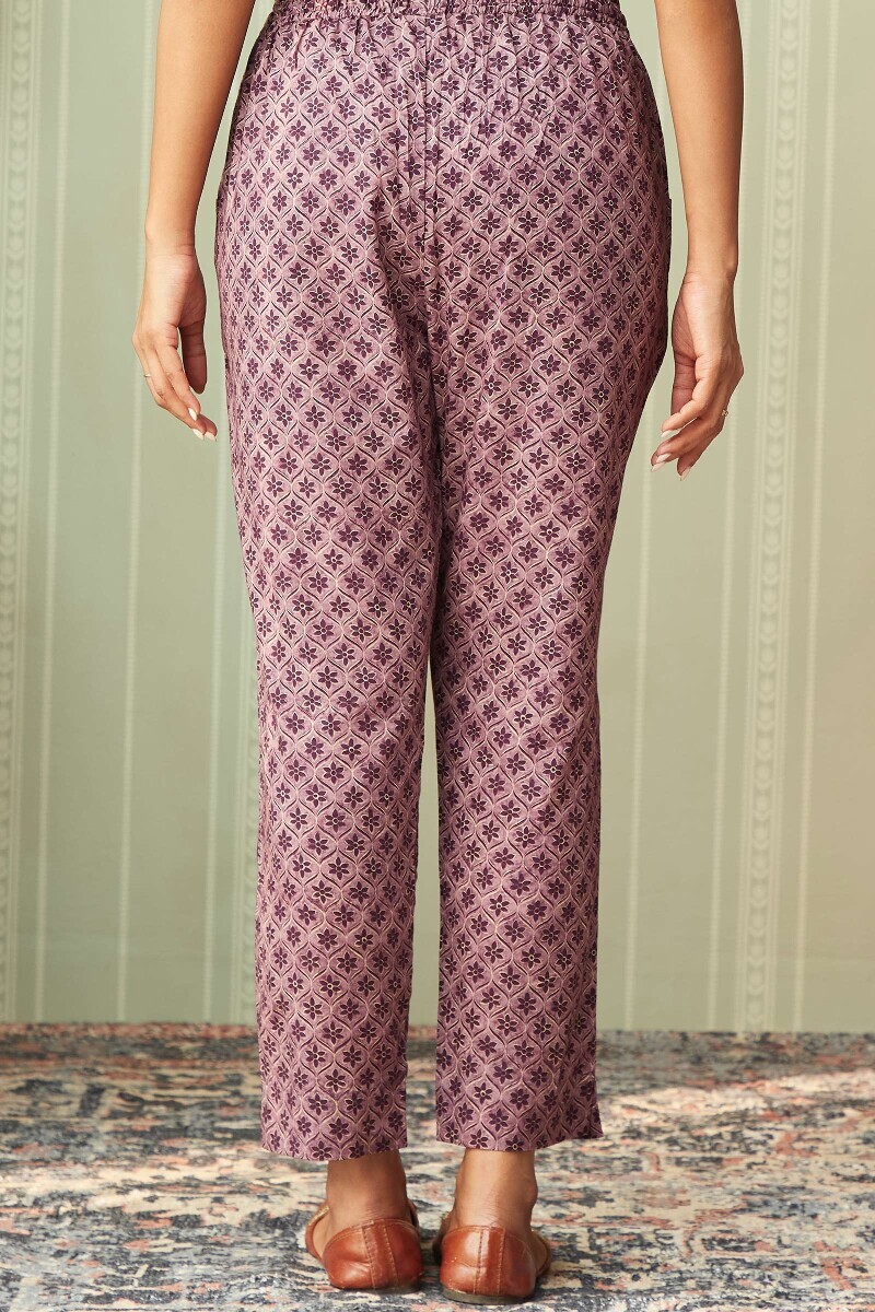 Purple Printed Cotton Narrow Pants