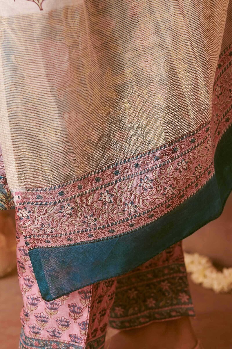 Pink Hand Block-Printed Chanderi Dupatta