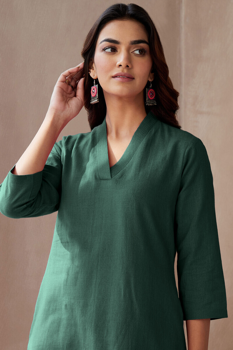 Jade Green Handcrafted Straight Cotton Flax Kurta