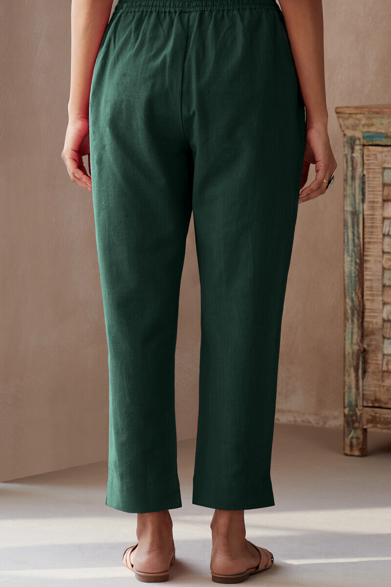 Jade Green Handcrafted Cotton Flax Narrow Pants