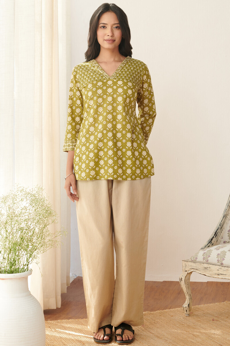 Green Hand Printed Cotton Top